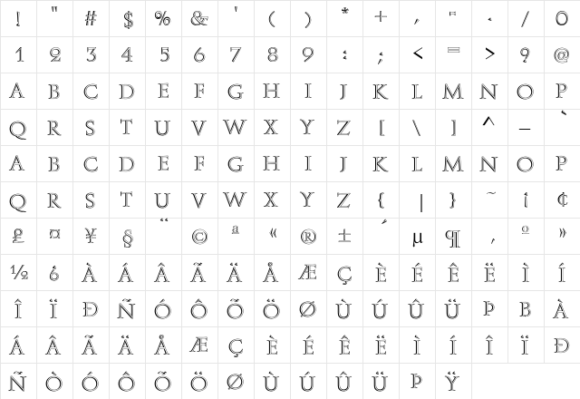 CaesarOpen Regular  glyph index