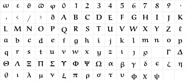 eurb10 Regular  glyph index