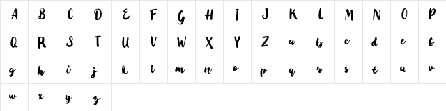 Tabio Regular  glyph index