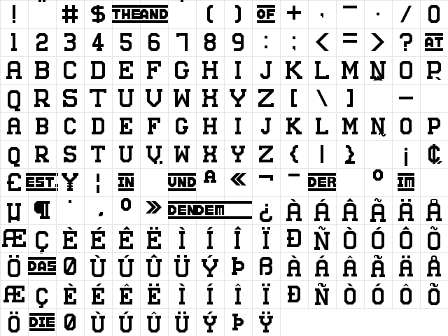 Stuttgart Messe Regular  glyph index