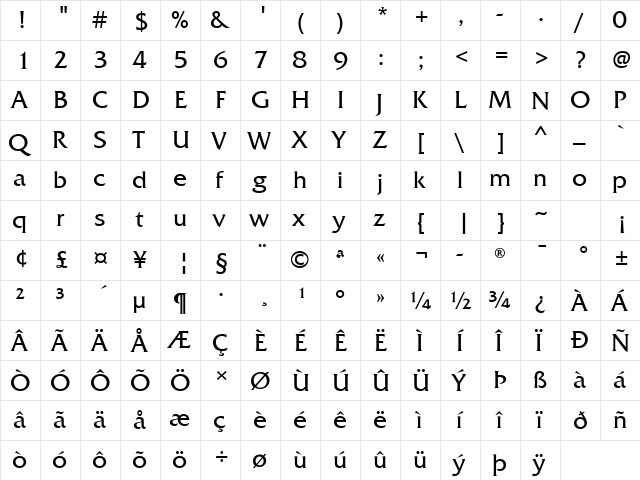 Friz Quadrata Com Regular  glyph index
