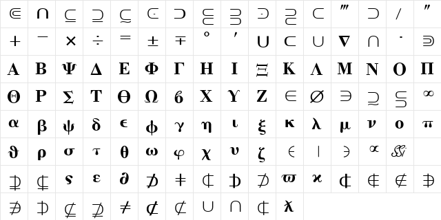 Quanta Pi Two SSi Regular  glyph index