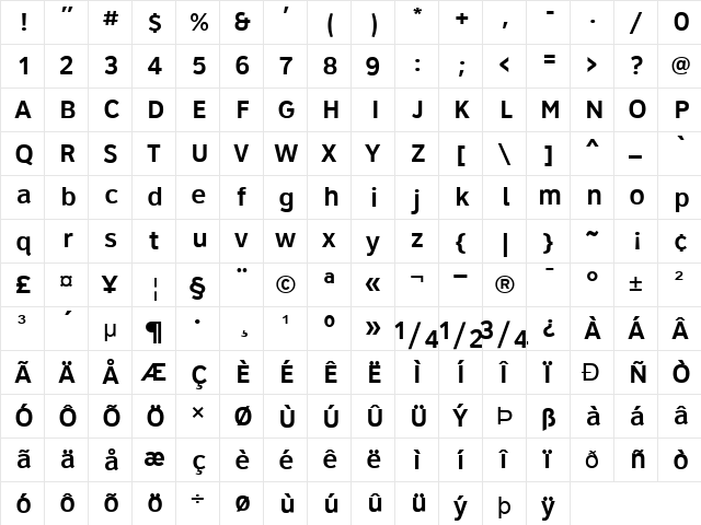 Roadgeek 2005 Series 5W Regular  glyph index