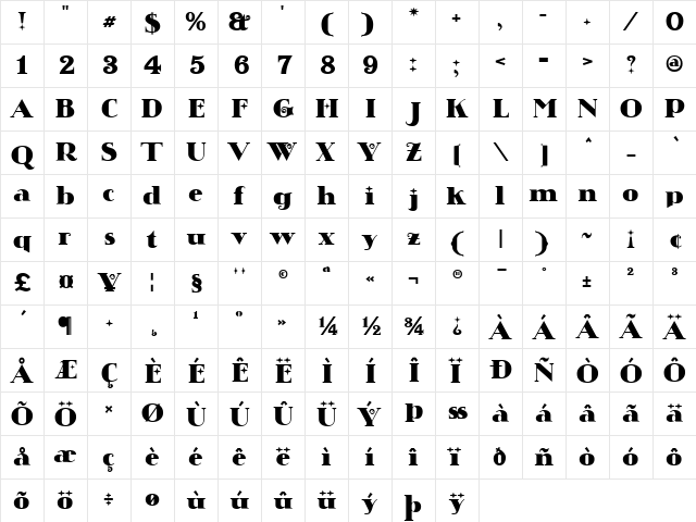 Chistoso Regular  glyph index