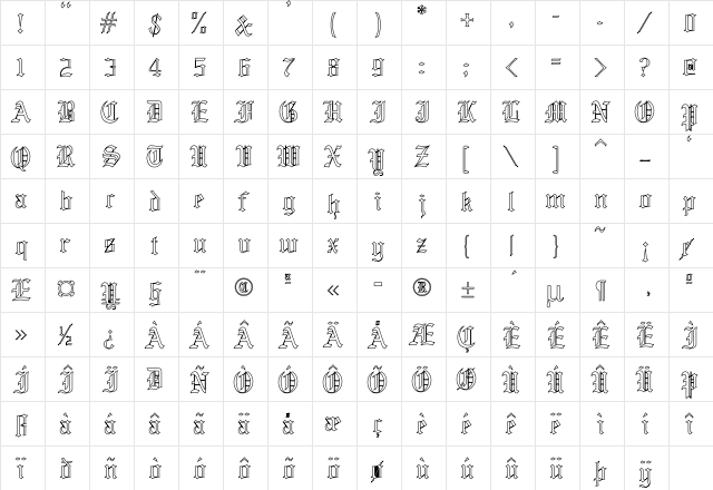 Baxter Ho Regular  glyph index
