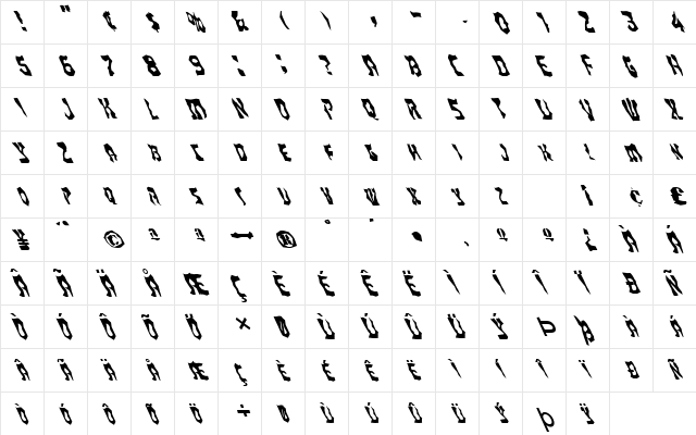 FZ WACKY 22 LEFTY Normal  glyph index