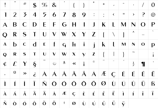 MontereyFLF-Medium Medium  glyph index