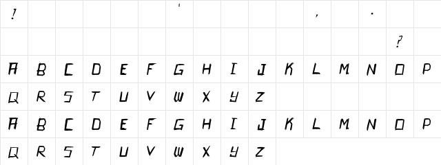 Kamikaze Regular  glyph index