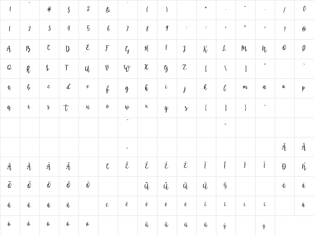 Aleysia Regular  glyph index