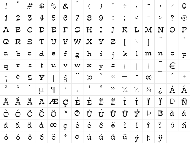 ExposeThin Normal  glyph index