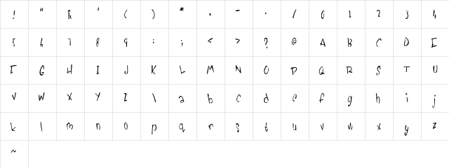 Pickabilly Regular  glyph index