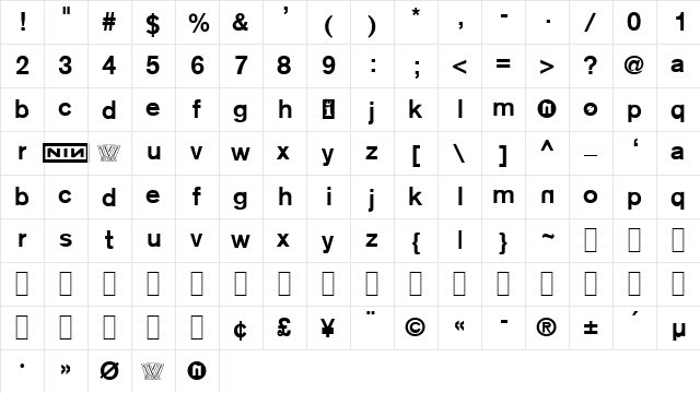 N Regular  glyph index