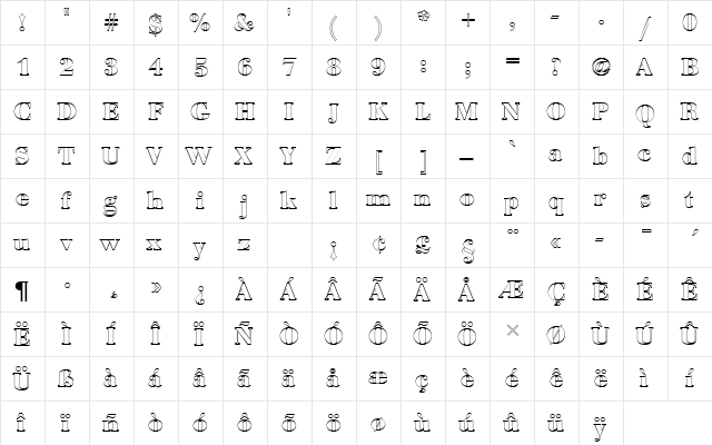 BauerBodDBolOu1 Regular  glyph index