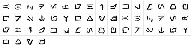AurebeshHand Regular  glyph index