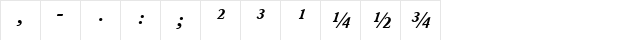 Garamond BE ItalicBold  glyph index