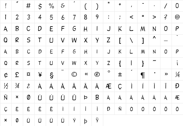 Eliza Normal  glyph index