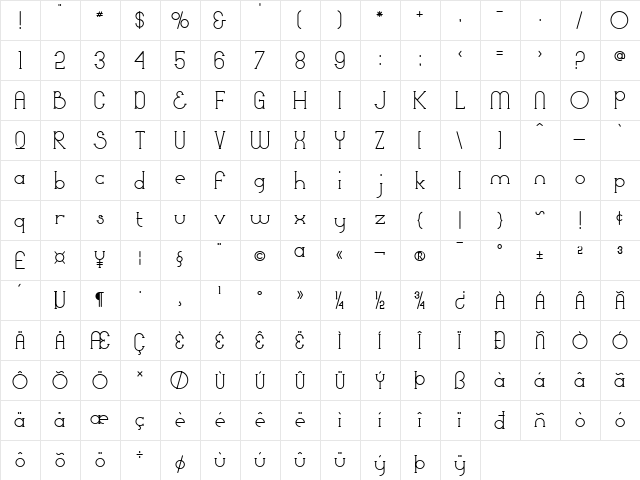 Bounaville Regular  glyph index