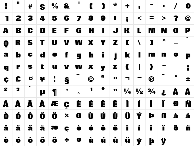 LayoutBlackSSK Regular  glyph index