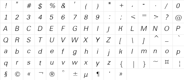 a_GroticLt Italic  glyph index