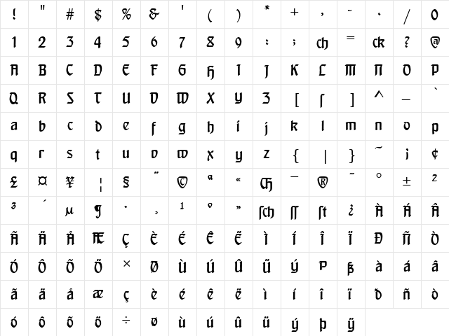 DS Behrensschrift Regular  glyph index