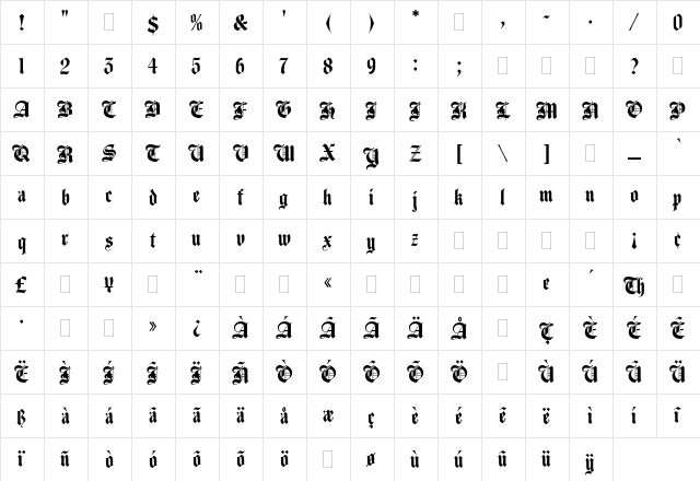 Agincourt Plain  glyph index