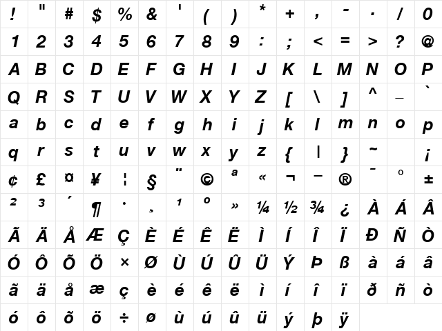 ContextRepriseSSK BoldItalic  glyph index