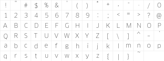 ClanPro-Thin Regular  glyph index