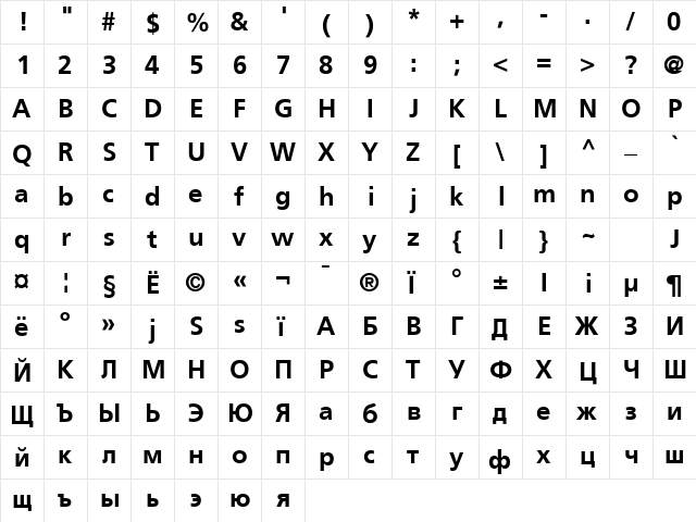 ft44 Bold  glyph index