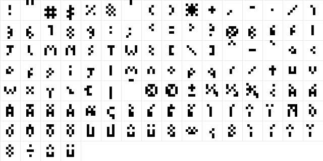 Kuadriculado normal Regular  glyph index