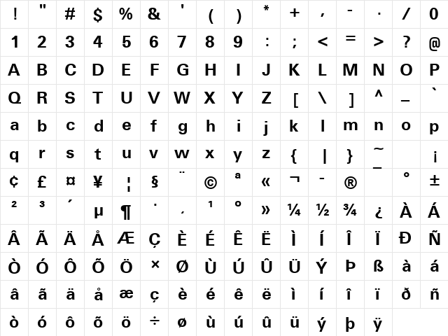 Utah MT Bold  glyph index