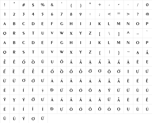 VI Co May Hoa Normal  glyph index