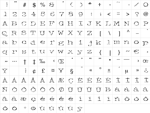 Entebbe Regular  glyph index
