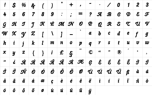 Poppl-College Two BQ Bold  glyph index