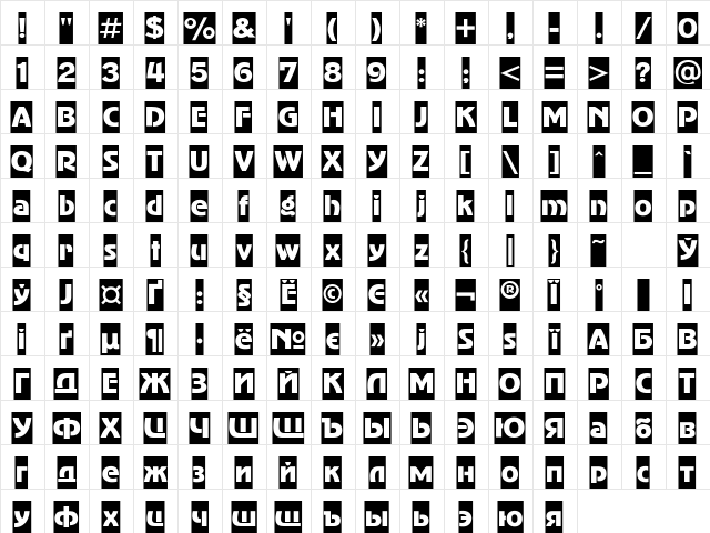 AdverGothicCamC Regular  glyph index