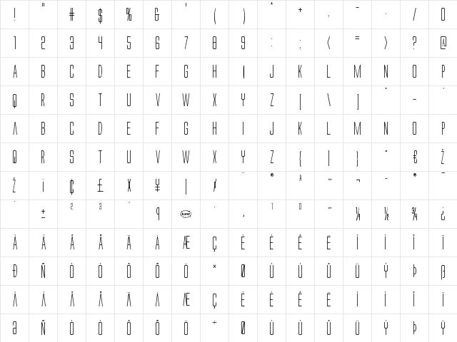 Alien League Condensed Condensed  glyph index
