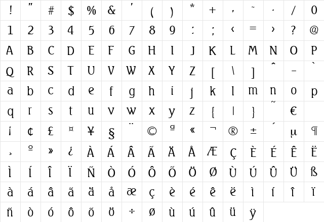 Seagull-Light Regular  glyph index