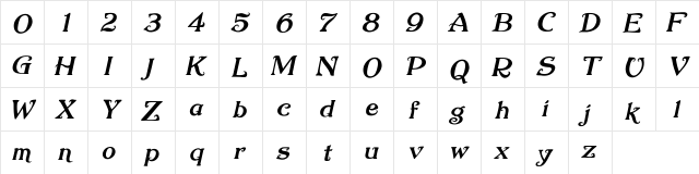 Nugie Romantic Italic Nugie Romantic Italic  glyph index