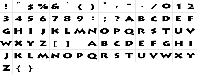 Lithograph Extended Regular  glyph index