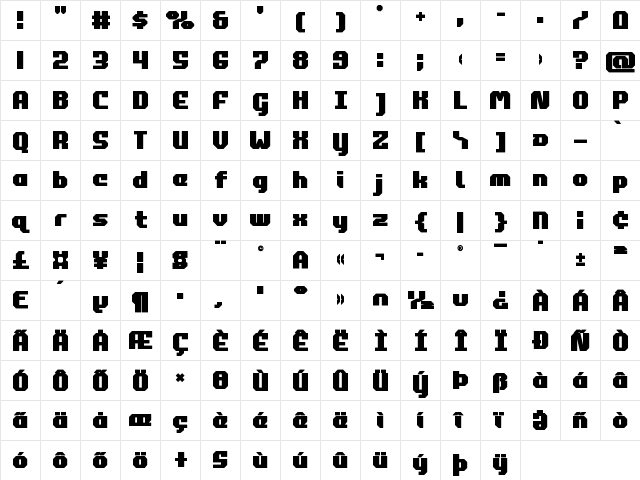 Commonwealth Bold Bold  glyph index