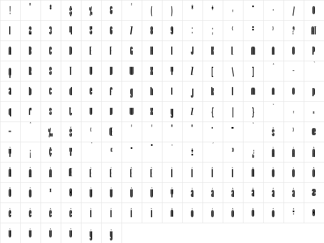 SF Baroquesque Regular  glyph index