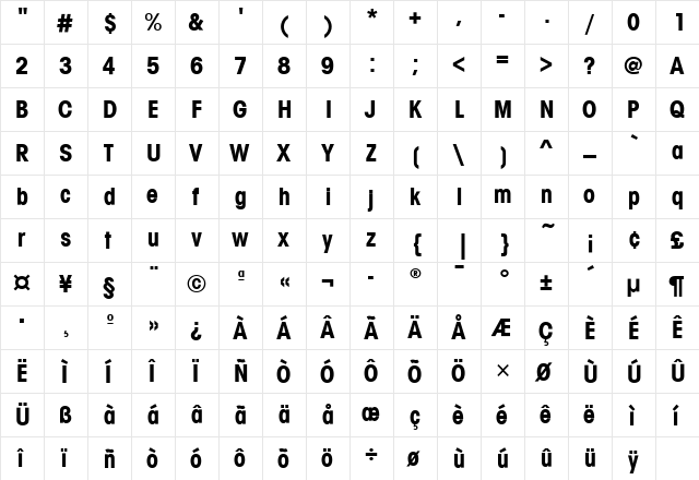 AvantGardeCdMdITC Bold  glyph index