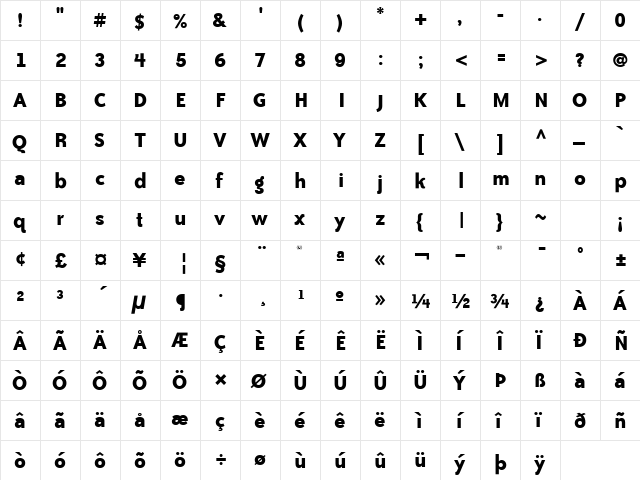 BaileySansITC Bold  glyph index