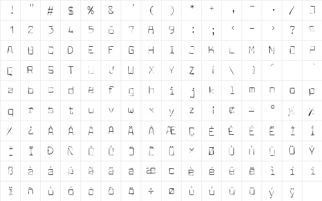 Larabiefont Gaunt Regular  glyph index