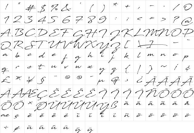Javacom Regular  glyph index