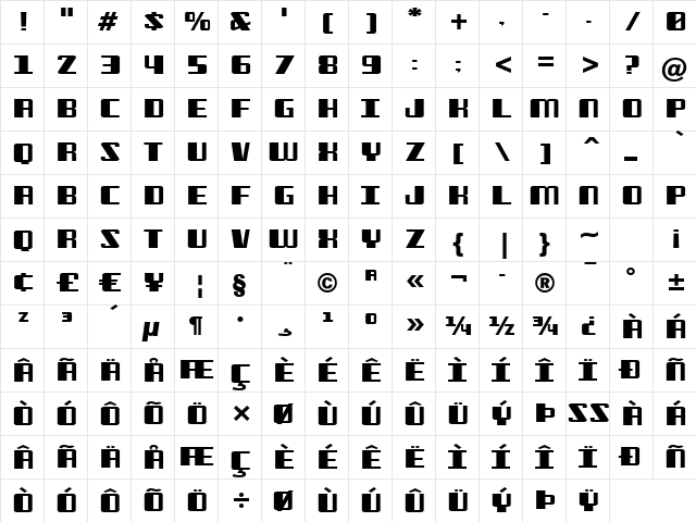Freezer BTN Wide Regular  glyph index