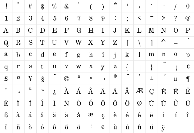 CenturyExpEF Regular  glyph index