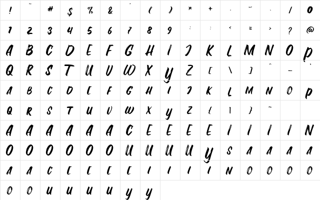 Fontania Regular  glyph index