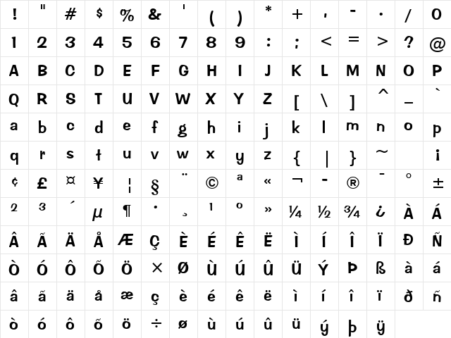 Impress Regular  glyph index