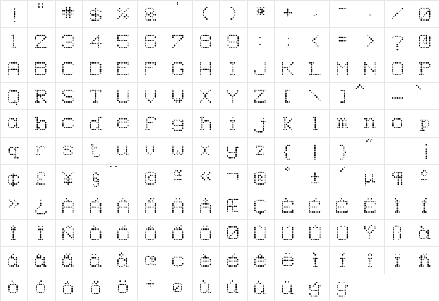 8Pin Matrix Regular  glyph index