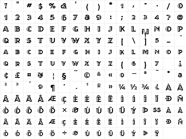JuanitaXiloITC TT Regular  glyph index